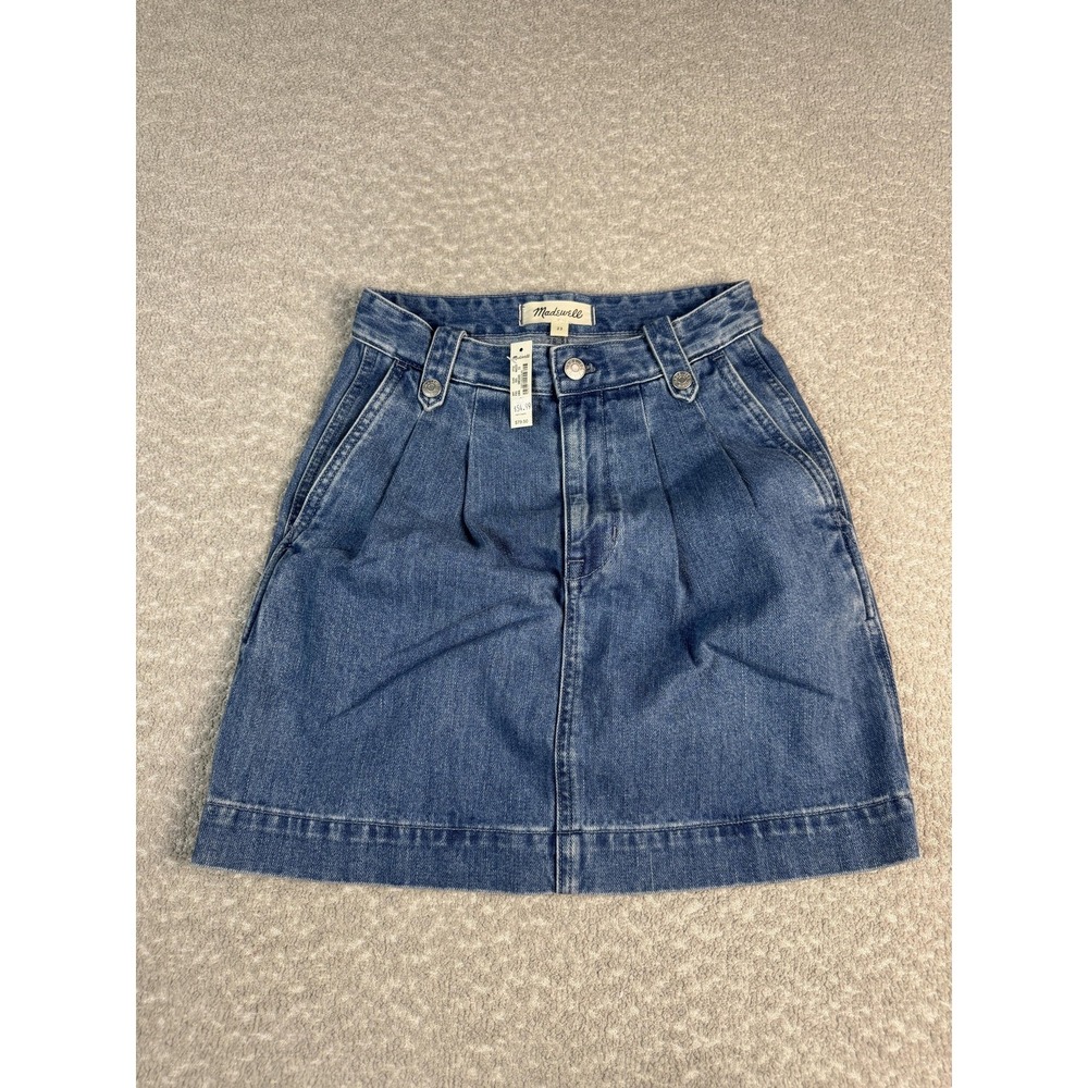 Madewell Skirt Womens 23 Blue Denim A‎ Line High Rise Pleated Short Mini Pockets